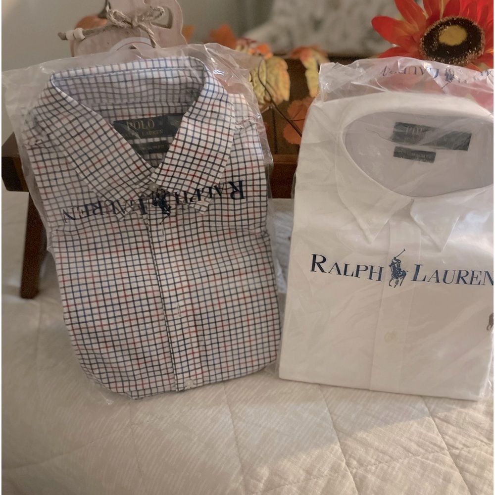Polo slim fit men’s dress shirts The multi colored blue only comes in XL 3 left